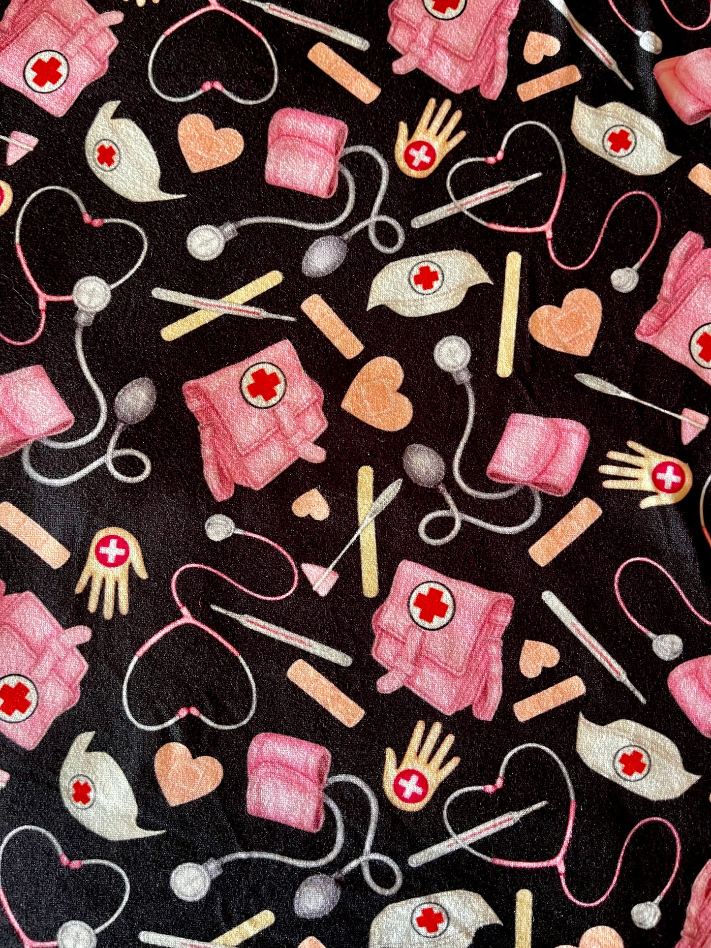 Nurse Black & Pink Pattern ∙ Scrub Cap Soft & Stretchy ∙ Euro or Unisex style hat ∙ Satin lined option ∙ Adjustable Nurse Cap