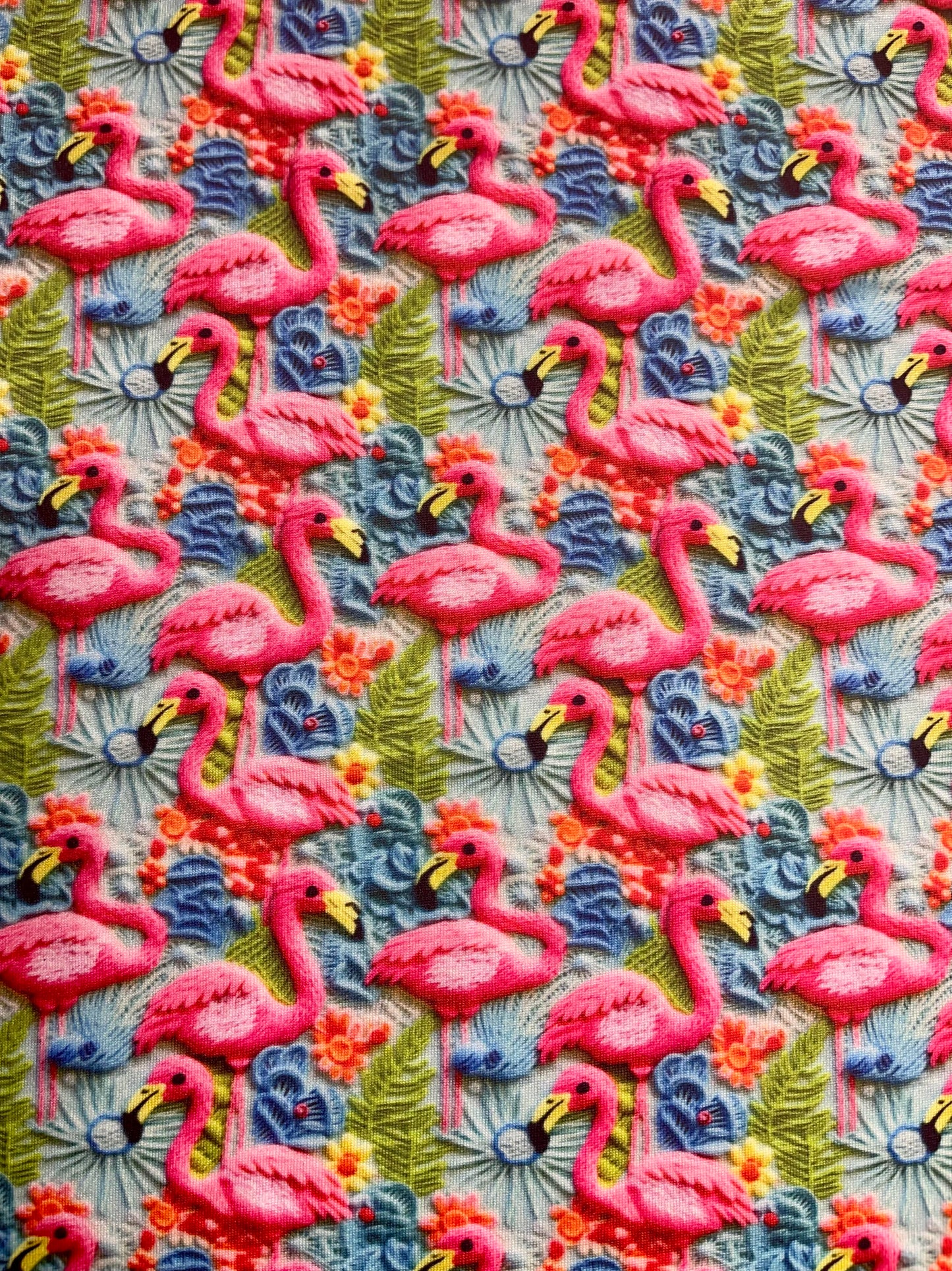 Pink Flamingos Green Palm Trees and Blue Flowers ∙ Scrub Cap Soft & Stretchy ∙ Euro or Unisex style hat ∙ Satin lined option ∙ Adjustable Nurse Cap